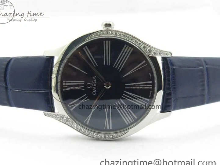 0422 Ladies’ De Ville Trésor Diamond Blue Dial Blue Fabric Watch OXF 1:1 Best Edition Swiss Quartz Upgraded 7892